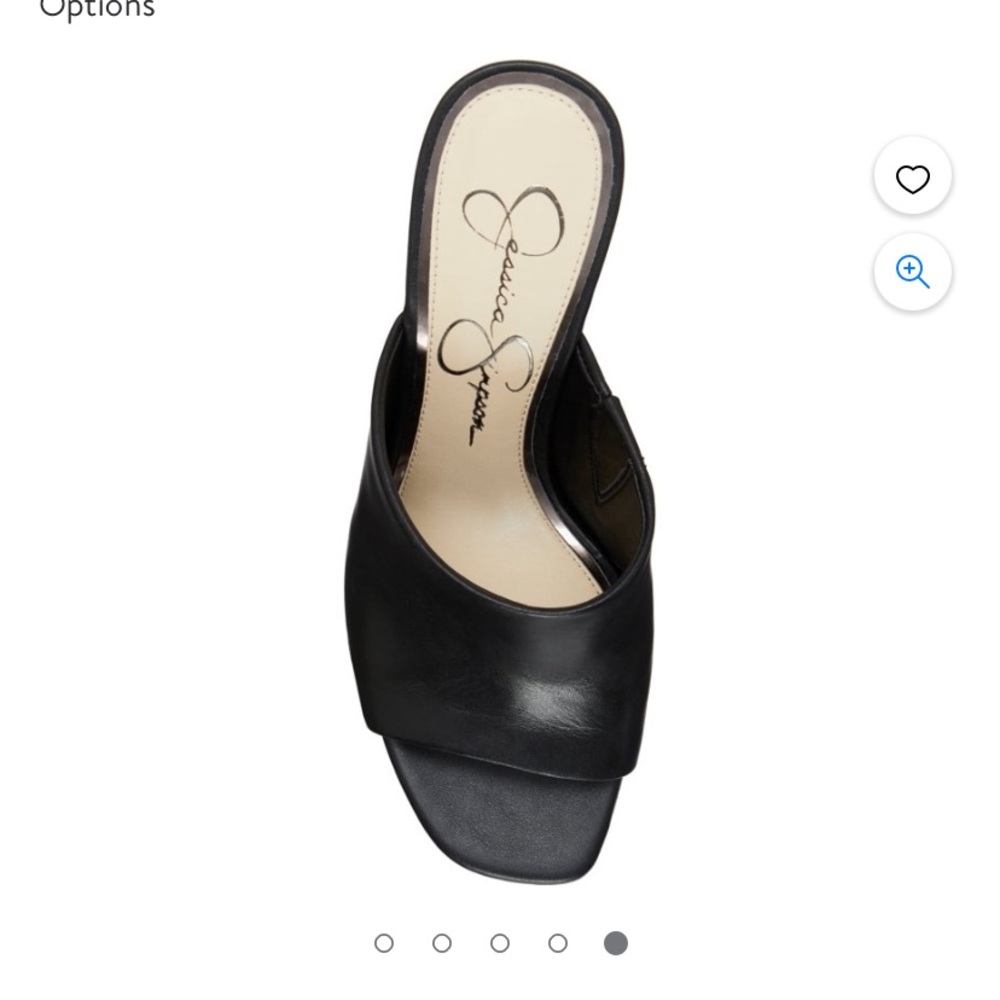 Jessica Simpson Black Leather Open-Toe Wedge Sandals with Wood-Effect Platform - Picture 6 of 11